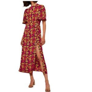 APRICOT Floral Midi Dress Sz4 Tradwife Boho Cottage Preppy Spring Flower Classic